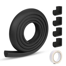 EdgeProtectors 2 M Foam Safety Strip and 4 Corner Cushion Protector Set Edge Corner Guards for Baby Black