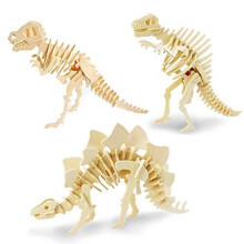 Woodcraft Construction Kits 3D Wooden Puzzle Jigsaw Wooden Model Kits for Kids Toy Age 5 Pack of 3TRex Spinosaurus Stegosaurus
