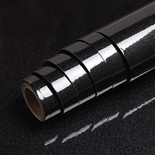 Black Wallpaper Selfadhesive Glitter Contact Paper Peel and Stick High