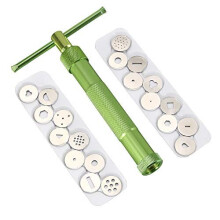 Fondant Extruder Stainless Steel Sugar Paste Extruder Craft Gun with 20 Interchangeable Discs for Sugar Craft Cake and Clay Decorating ToolGreen
