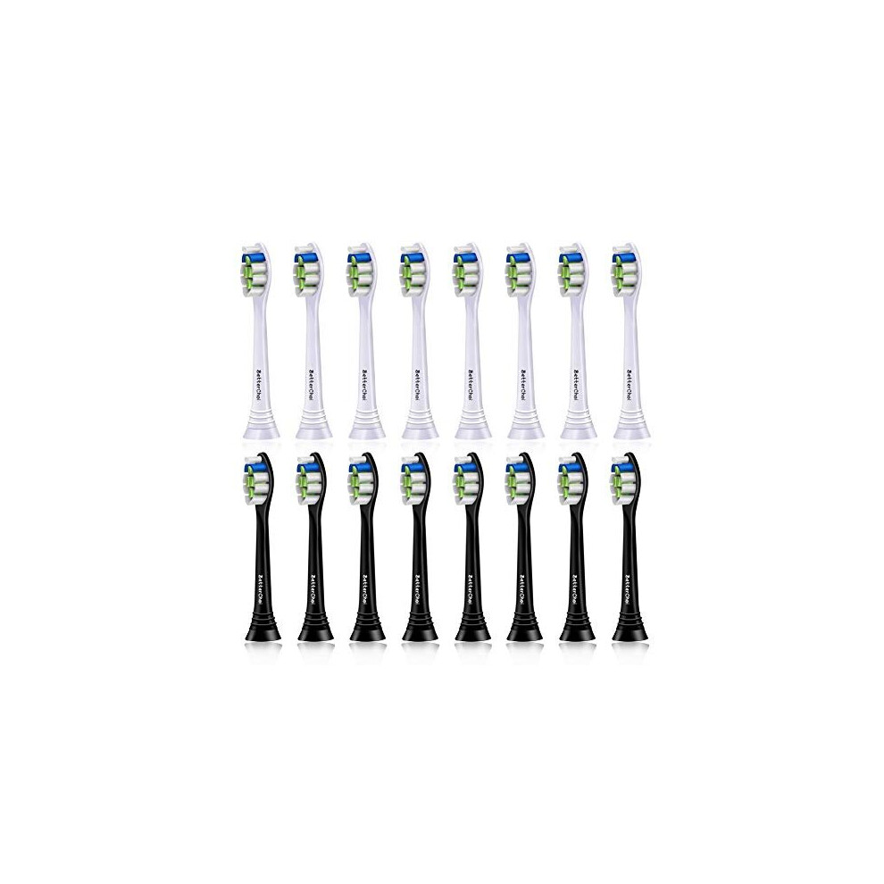 16 Pack Replacement Toothbrush Heads Compatible with Philips Sonicare Electric Toothbrush 8er White 8er Black