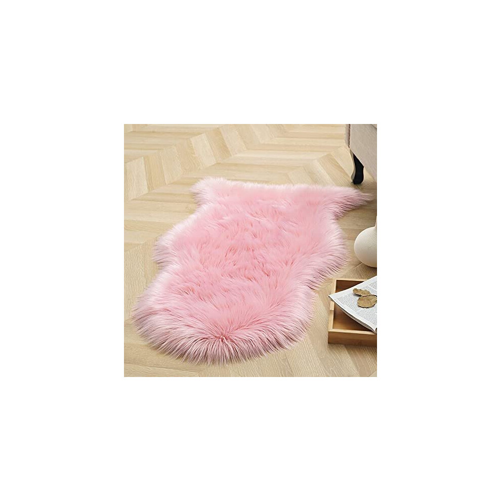 Hequn Faux Fur Rug Fluffy Rug Shaggy Rugs Faux Sheepskin Rugs Floor Carpet For Bedrooms Living Room Kids Rooms Decor Pink 60 X 90 Cm