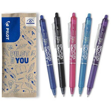 FriXion Clicker 07 Pack of 5 Colours BlueBlackPinkLight BluePurple Erasable Refillable Gel Rollerball Pen with Retractable Mechanism and