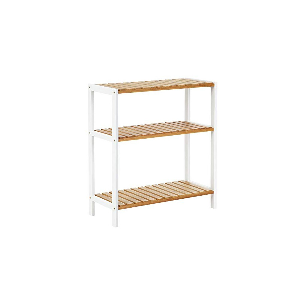 Bamboo Storage Shelf 3Tier Plants Shoe Rack Multipurpose in the Entryway Bathroom Living Room Balcony Kitchen Natural and White BCB33WN