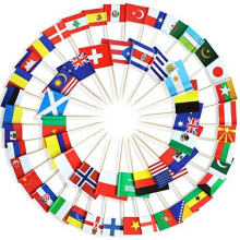 Assorted 100 Different Countries Toothpick Flag Vivid Double Sided Print Solid Smooth Pick Party Decoration Cocktail Fruit Stick Cupcakes Toppers100
