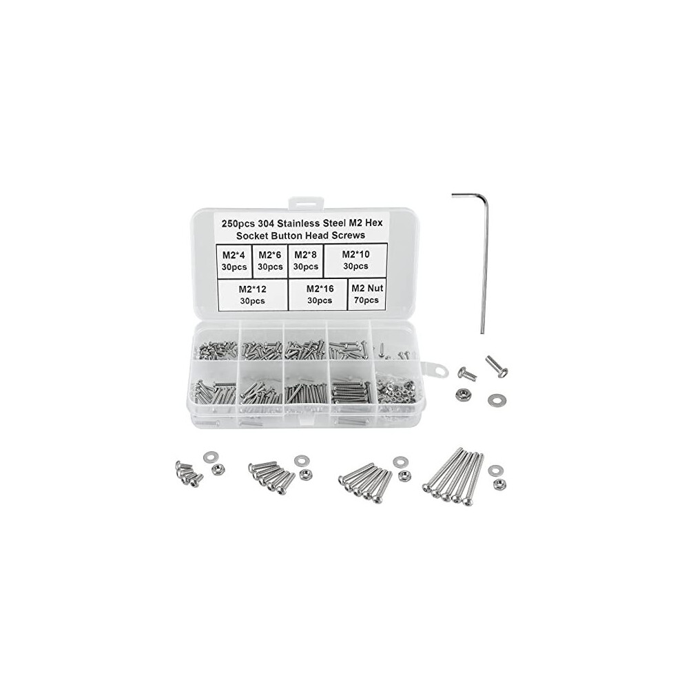 250Pcs M2 Button Head Hex Socket Screws304 Stainless Steel Fully Threaded Machine Screwssmall Pan Head Internal Hex Screws Bolts And Nuts Washers 616899970975