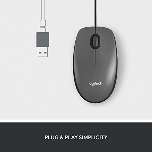 Logitech M100 Wired USB Mouse 3Buttons1000 DPI Optical Tracking Ambidextrous Compatible with PC Mac Laptop Grey 2