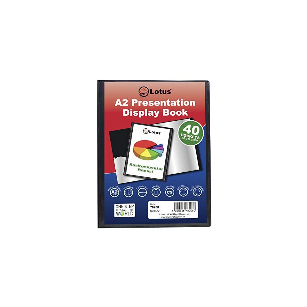 A2 Display Book 40 Pockets Black Presentation A2 Display Book Folder Folio for Professionals Business Students Projects School Colleges Home by Lotus