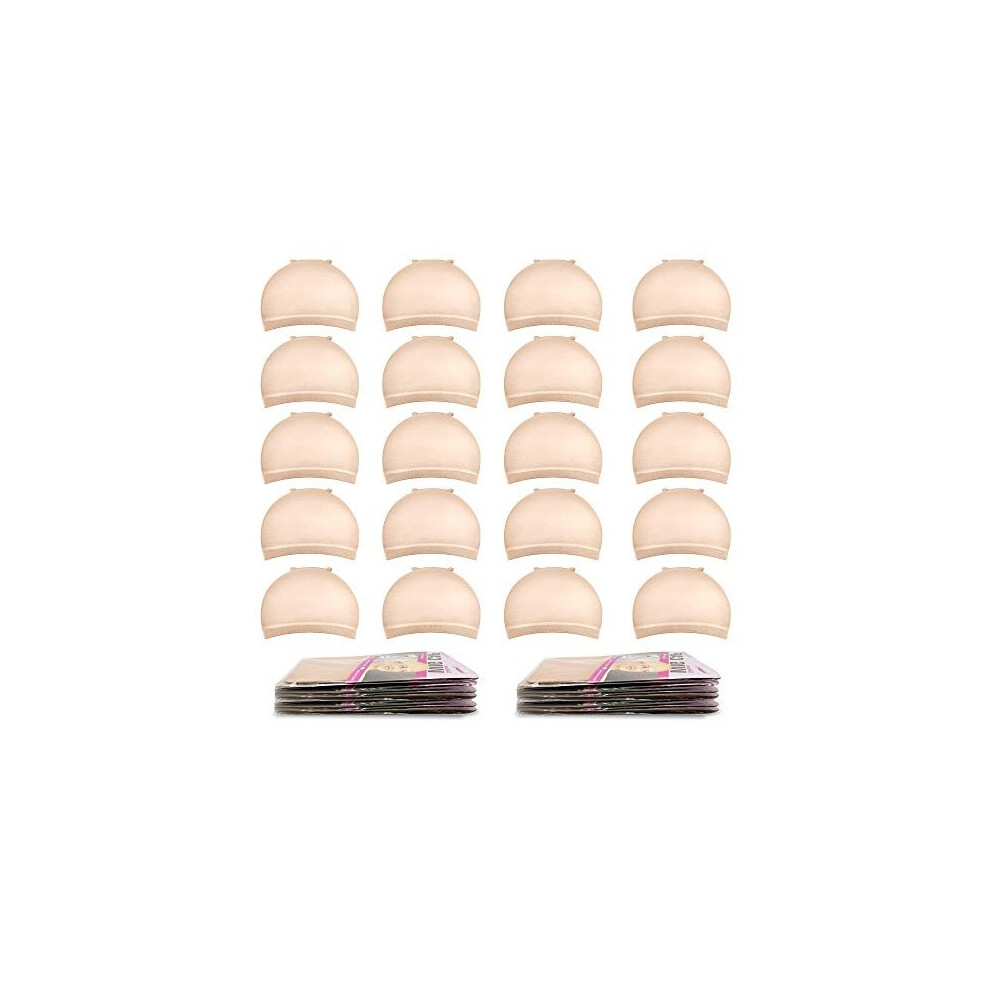 Morgles Unisex Cream Beige Wig Capsmorgles 20Pcs Stretchy Nylon Wig Caps Stocking Caps For Wigs Wig Caps For Women Man Natural Nude