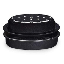 Lakeland Enamel Self-Basting Oval Roasting Tin with Lid (Model 32195) - Hob-Friendly, Keeps Juices In, Ideal for Tender Roasts and Gravy