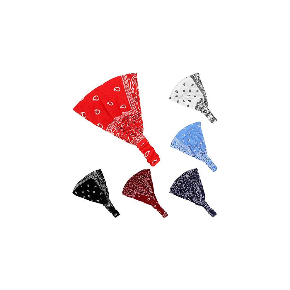 6 Pieces Paisley Bandana Headband for Women with Elastic Yoga Headband Adjustable Turban Headwrap