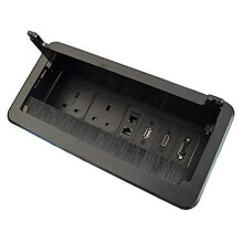 Table Power Socket Connectivity Box with UK Plug USB Data HDMI VGA Telephone and Internet Black