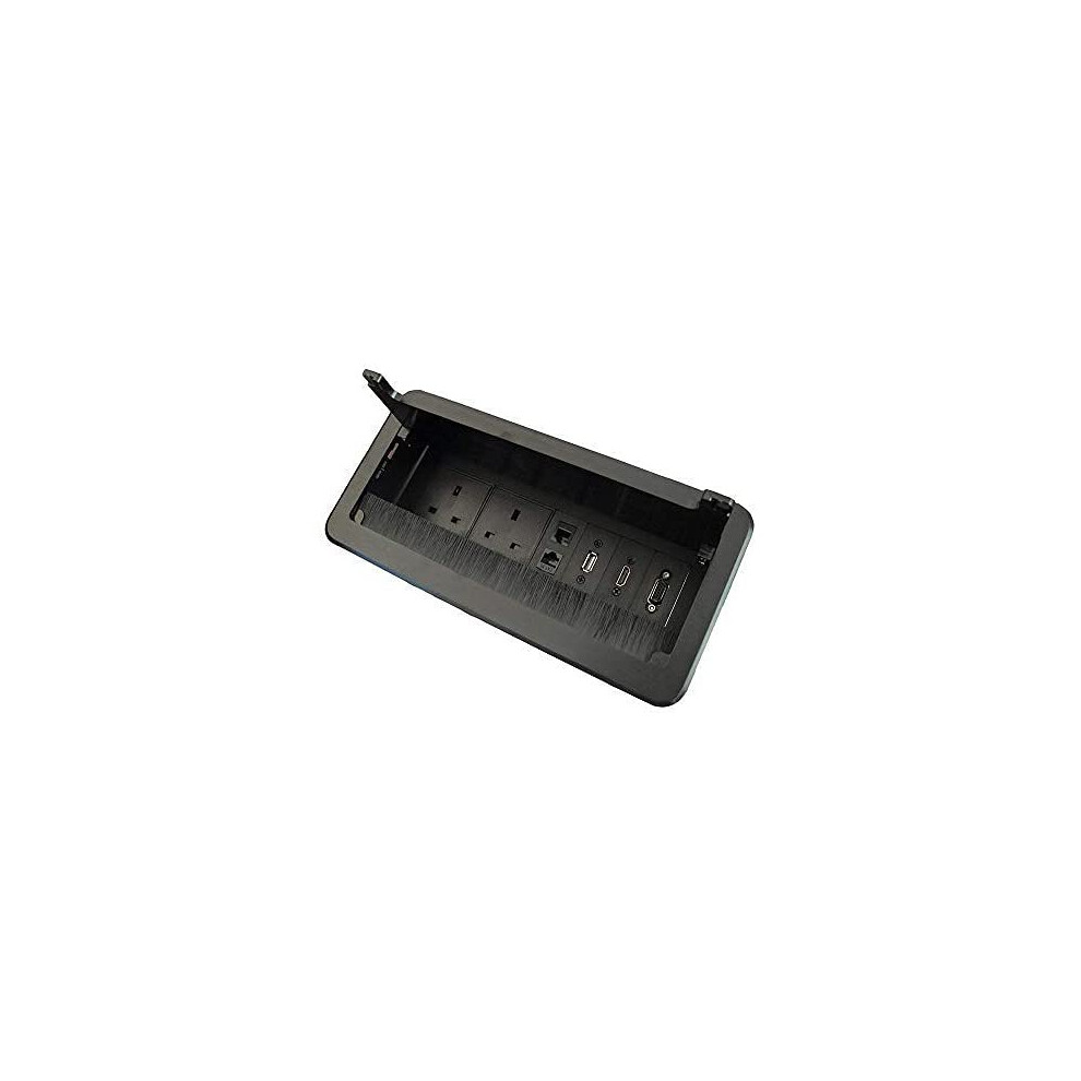 Table Power Socket Connectivity Box with UK Plug USB Data HDMI VGA Telephone and Internet Black