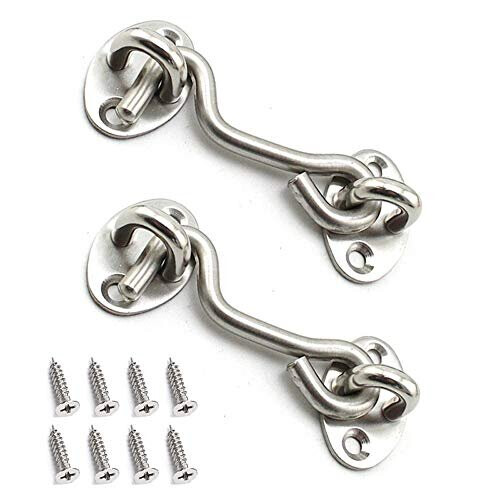 2 Pack Cabin Hook Eye Door Latch Stainless Steel 3 Inch with Mounting Screws for Shed Doors Cabinet Doors