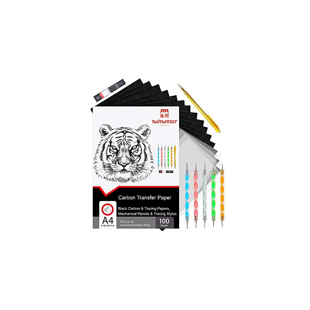 112 Pcs Black Carbon Paper for Tracing On Fabric Wood and Sewing Includes 5 Tracing Paper for Sewing Patterns 1 Pencil and 1 Lead Box 5 Stylus A4 Size