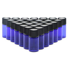 50 Pack 3ml Portable Blue Mini Glass Bottles Sample Bottles with Siamese Stopper and Black Fine Grain Cover for Essential Oils Lab Chemicals Lotion
