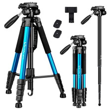 72inch Camera Tripod Aluminum T72 Max Height 182cm Lightweight Tripod Monopod Compact for Travel with 3way Swivel Head and 2 Quick Release Plates for