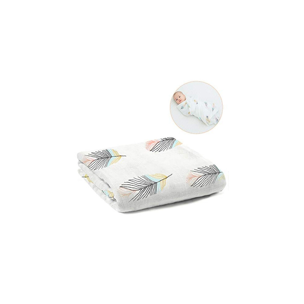 Baby Muslin Washcloths 120Cmx120cm Organic Cotton Cartoon Newborn Towel Muslin Squares Babies Soft Washcloth Swaddle Blanket Shower Wipecolour Feather Alboyi