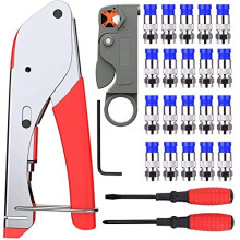 FType Compression Crimping Tool Coax Crimping Tool Coax Cable Crimper Tool Kit for RG6 with 20pcs Crimp Connectors Tool and Rotary Coaxial Cable