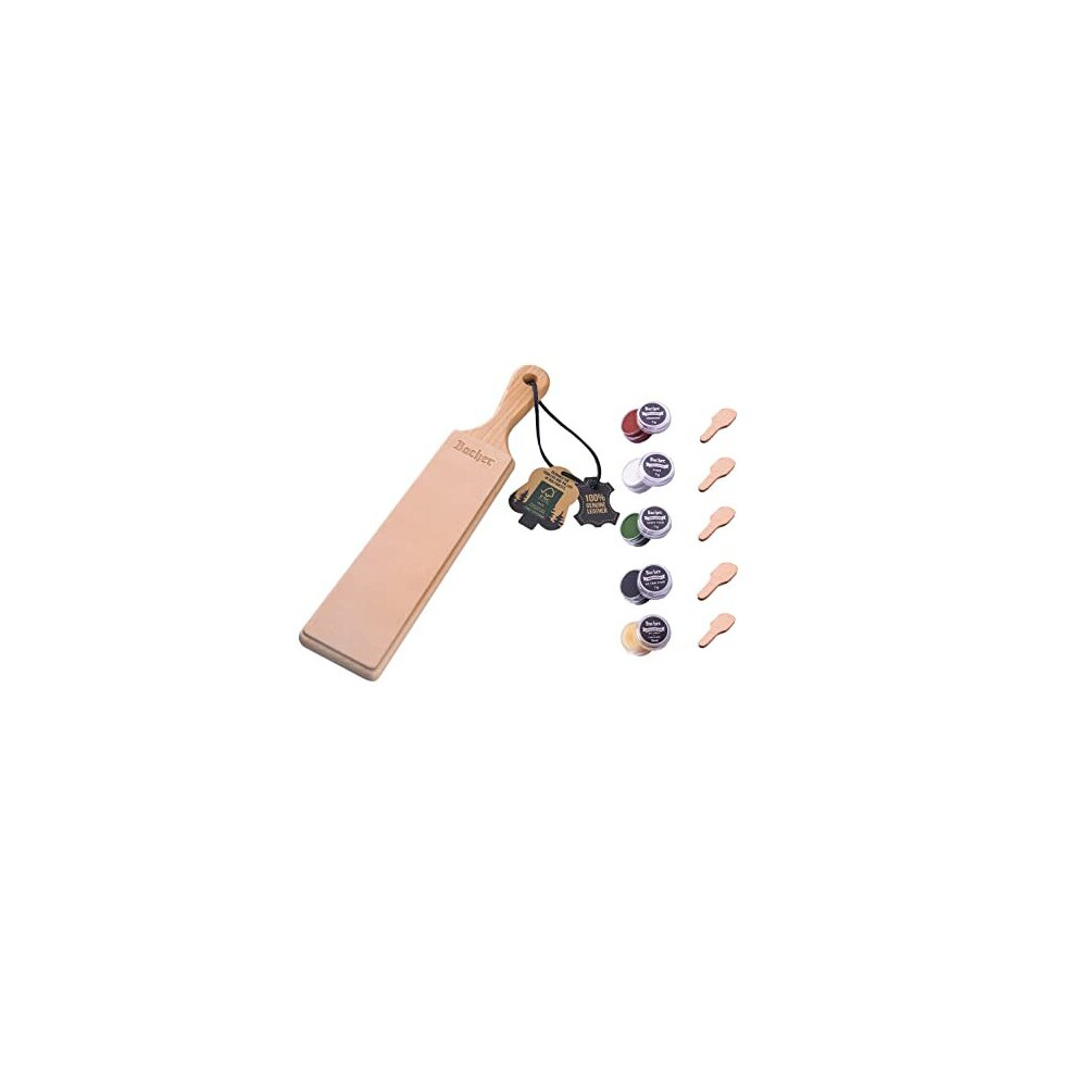 Premium Leather Strop With Polishing Compound Set 2 Sided Knife Stropping Paddle Block For Sharpening And Honing Knives Woodcarving Chisels Tools 5907713351137