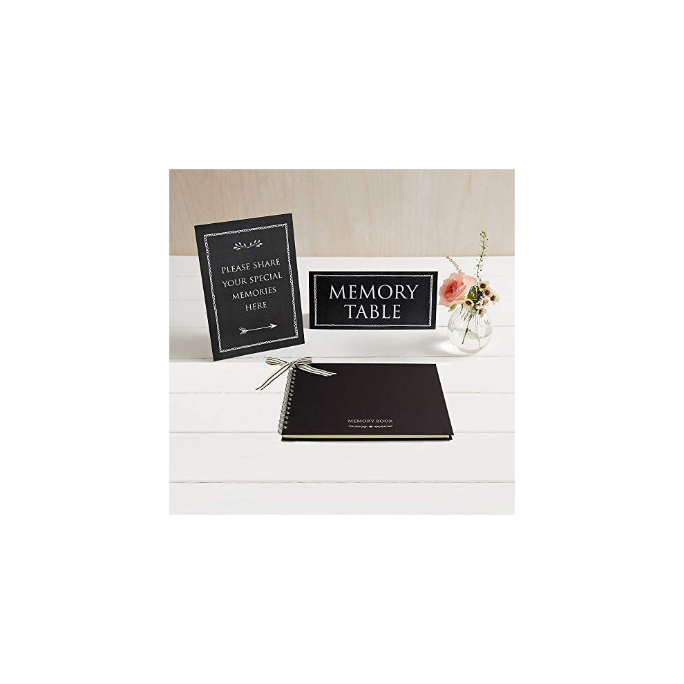 Angel & Dove Luxury Black A5 Memory Book 2 Signs Set Funeral Condolence Book Memorial Celebration Of Life