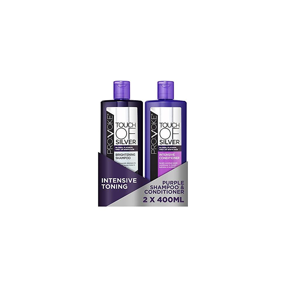 PROVOKE Touch Of Silver Brightening Purple Shampoo Intensive Conditioner 400ml Neutralises Yellow Orange Tones Formulated With Violet Blue Pigments