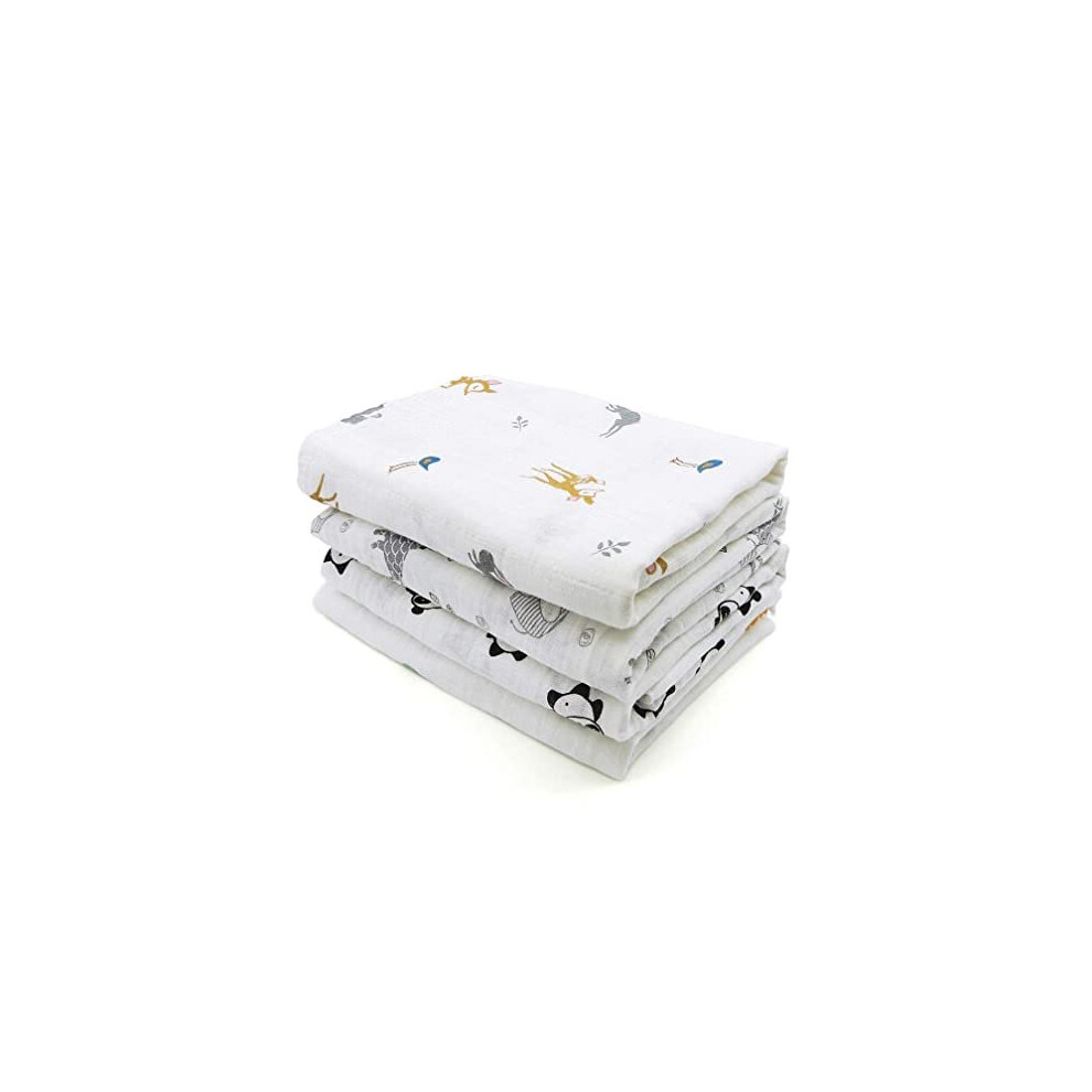 Alboyi 4 Pack Baby Muslin Washcloths 120Cmx110cm Cotton Muslin Baby Wiping Bathing Towels With Printed Design Highly Absorbent Washable Reusable