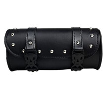 HDBUBALUS Universal Motorcycle Handlebar Tool Front Fit fork Roll Storage Sissy Bar Barrel Bag PU Leather Black
