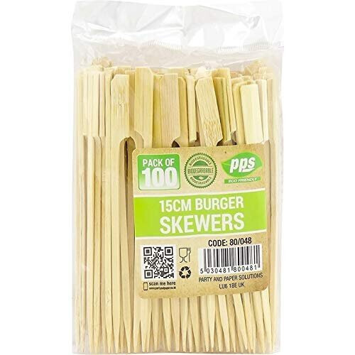 100 x Wooden Flat Paddle Burger Sandwich Skewers 15cm Bamboo Sticks 100 Compostable and Biodegradable Barbeque Kebabs Cocktails Buffet Party
