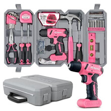 57pc Pink 8V USB Electric Drill Driver Household Tool Kit Set DIY Cordless Power Screwdriver