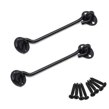 2 Piece Cabin Hook Eye Door Latch Stainless Steel 6 Inch with Mounting Screws for Shed Doors Cabinet Doors Black