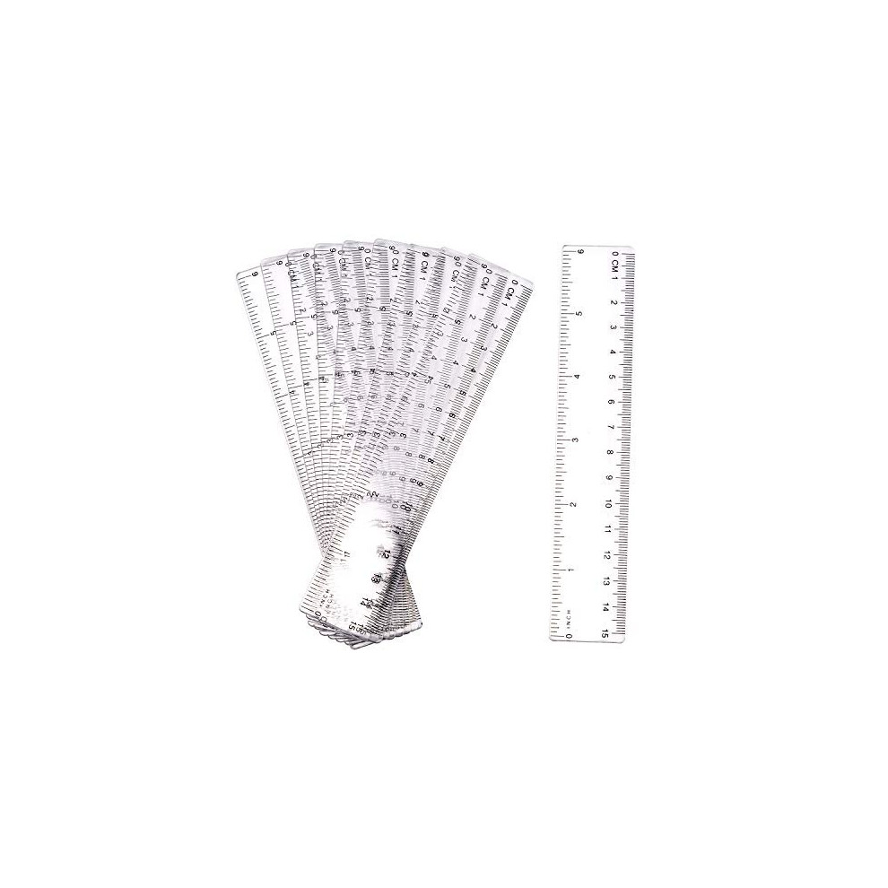 10 Pack Clear Plastic Ruler Straight Ruler Transparent Plastic Ruler Kit Measuring Tool for Student School Office 15 cm