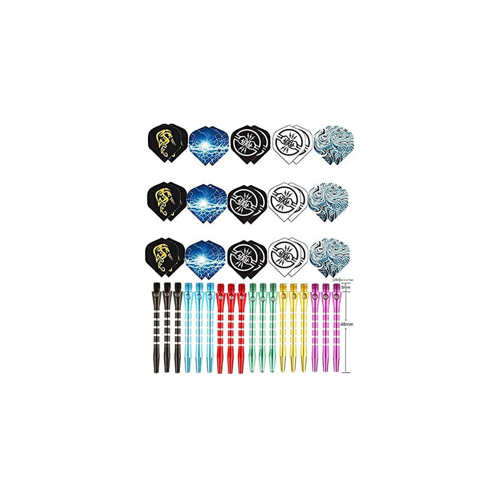 48Pcs Dart Shafts and Flights Set in 18Pcs Aluminum 2BA Medium Stems and 30Pcs 2D Flight Metal Dart Accessories Kit