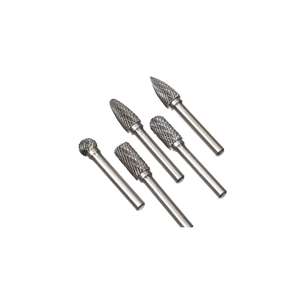 KATSU Tungsten Carbide Double Cut Rotary Burrs Set For Rotary Tool 6mm Shank 5PCs Rotary Tool Die Grinder Drill Bits For Woodworking Carving Metal