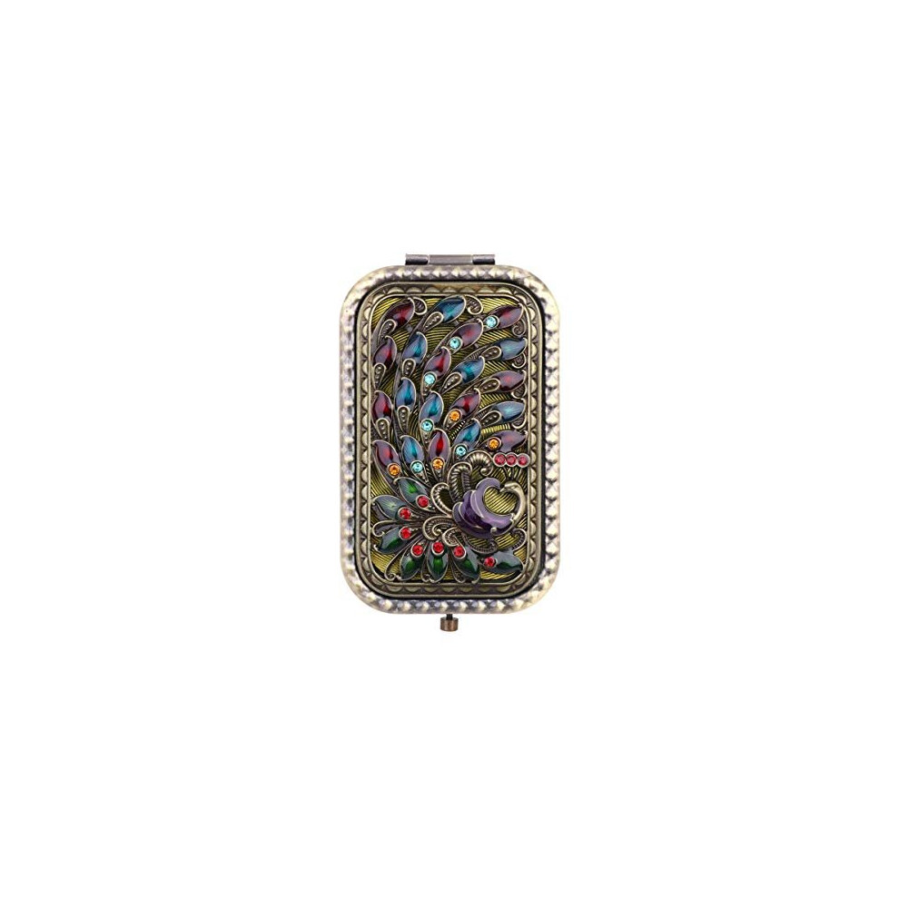Lurrose Compact Mirror Antique Peacock Mirror Foldable Double Sided Metal Makeup Mirror For Women