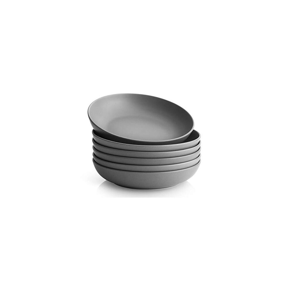 Pasta Bowls Set of 6 Salad Serving Bowls Large Ceramic Soup Bowls 30oz Porcelain Pasta Bowls and Plates Set Grey Matte