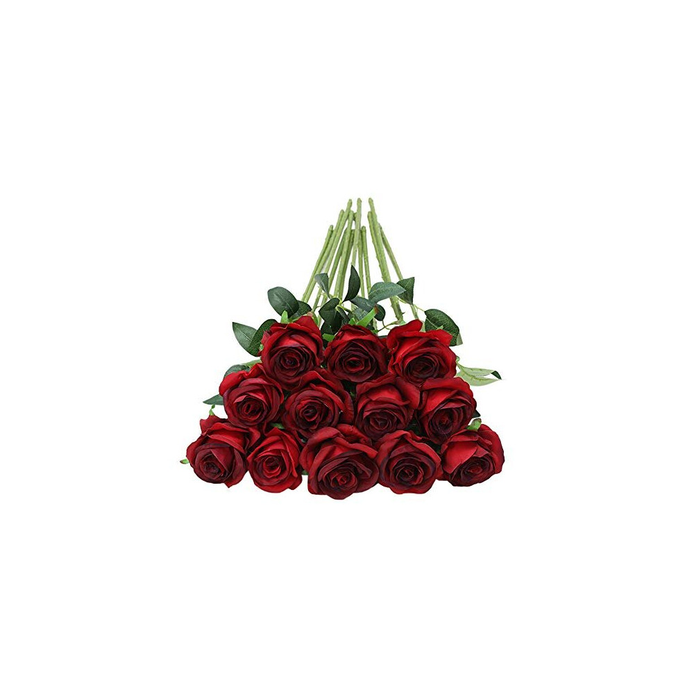 12 PCS Artificial Roses 1968 Single Long Stem Fake Rose Silk Bridal Wedding Bouquet Realistic Flower for Home Garden Party Hotel Office DecorBlossom