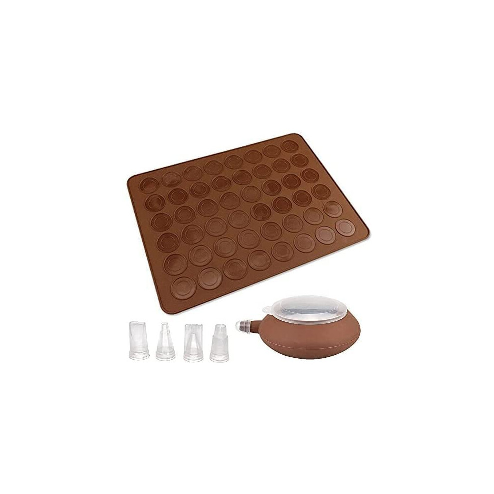 Macaron Pad Silicone Baking Mat Mold Set 48 Holes Capacity Non Stick Baking Tray Cake Bakeware Kit Brown Baking Sheet Moulds with Decorating Pen and 4 