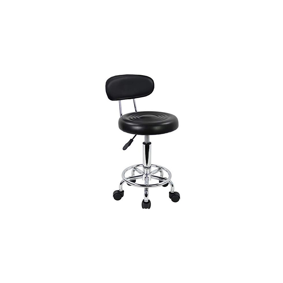 PU Leather Modern Rolling Stool with Low Back Height Adjustable Work Salon Drafting Swivel Task Chair with Footrest Black