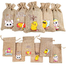 12 pieces Easter Jute Burlap Bags Easter Drawstring Gift Bag For Kids Easter Party Favour