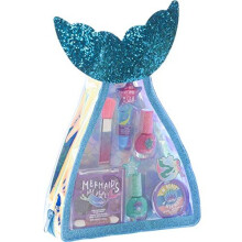 Mermaid Vibes Makeup Set with 8 Pieces Including Lip Gloss Nail Polish Body Shimmer and More in Mermaid Bag Ages 3 for Parties Sleepovers and