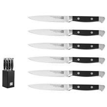 German Steel Steak Knife Set 6 Pc Steak Knives with Block Premium 14116 Stainless Steel Knives with Highly Polished Handles Sharp Serrated Steak