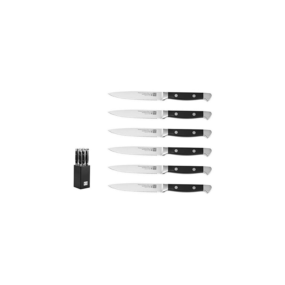 German Steel Steak Knife Set 6 Pc Steak Knives with Block Premium 14116 Stainless Steel Knives with Highly Polished Handles Sharp Serrated Steak