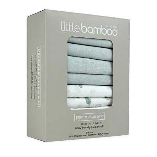 Muslin Squares 8 Pack 60 x 60cm Whisper Grey