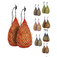 2 pcs Slow Feed 42 Hay Net for Horses 2x2 Holes Nylon Rope Hanging Adjustable Travel Feeder for Trailer Stall Reduced Waste RED