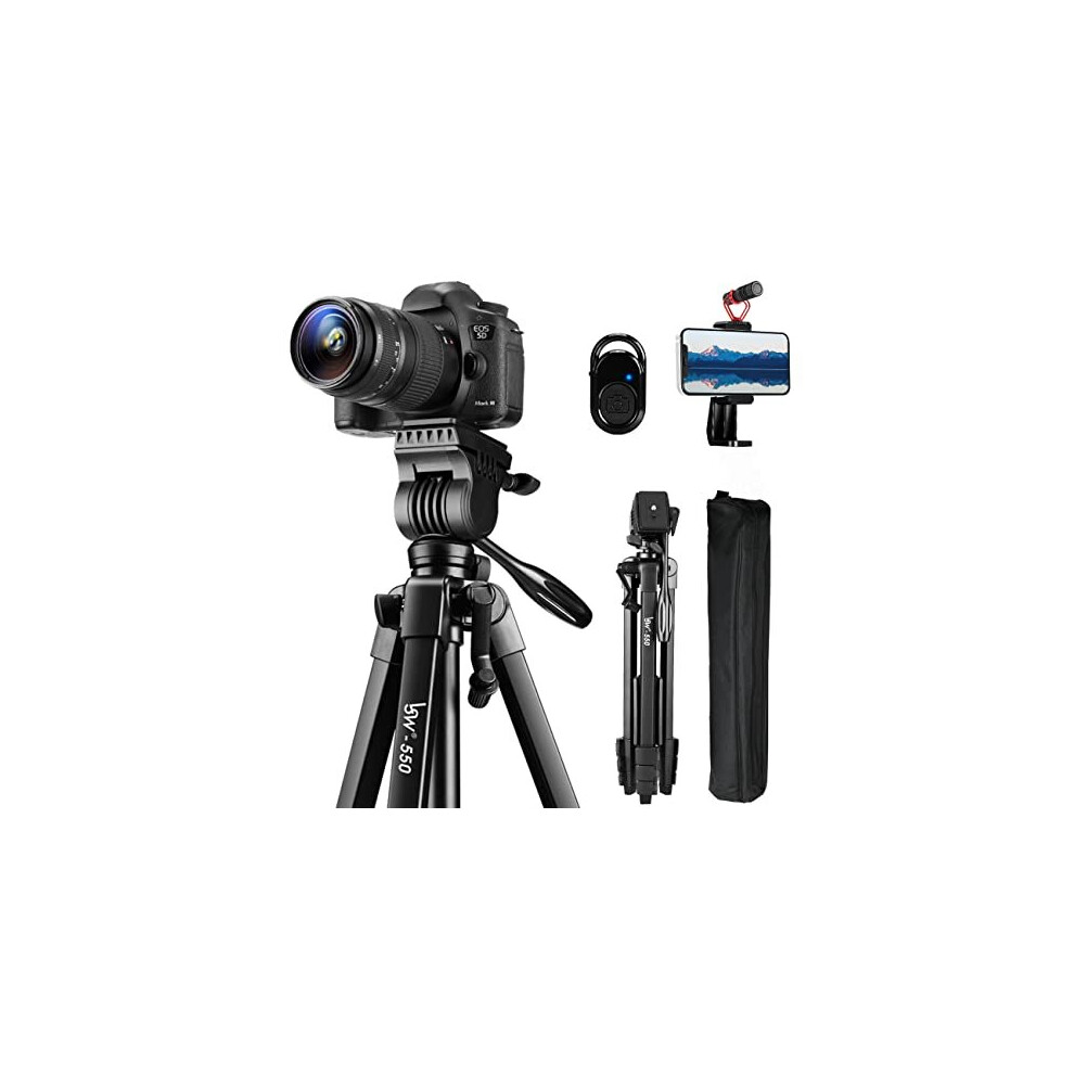 Tripod 60Inch Camera Tripod Aluminum for Canon Nikon Sony with Fluid Head Carry Bag Lusweimi Lightweight Phone Tripod For iPhone14 Pro With Rotatable