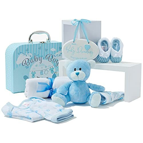 Newborn Baby Boy Gift Set Hand Packed Blue Hamper Styled as a Case with ...