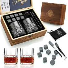 Whisky Stones Glasses Gift Set 2 Scotch Glasses 8 Granite Chilling Rocks Wooden Gift Box Burbon Present for Whisky LoversMenChristmasBirthdayFathers