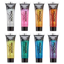 Iridescent Fine Face Body Glitter Gel by Moon Glitter Set of 8 colours Cosmetic Festival Glitter Face Paint for Face Body Hair Nails 12ml