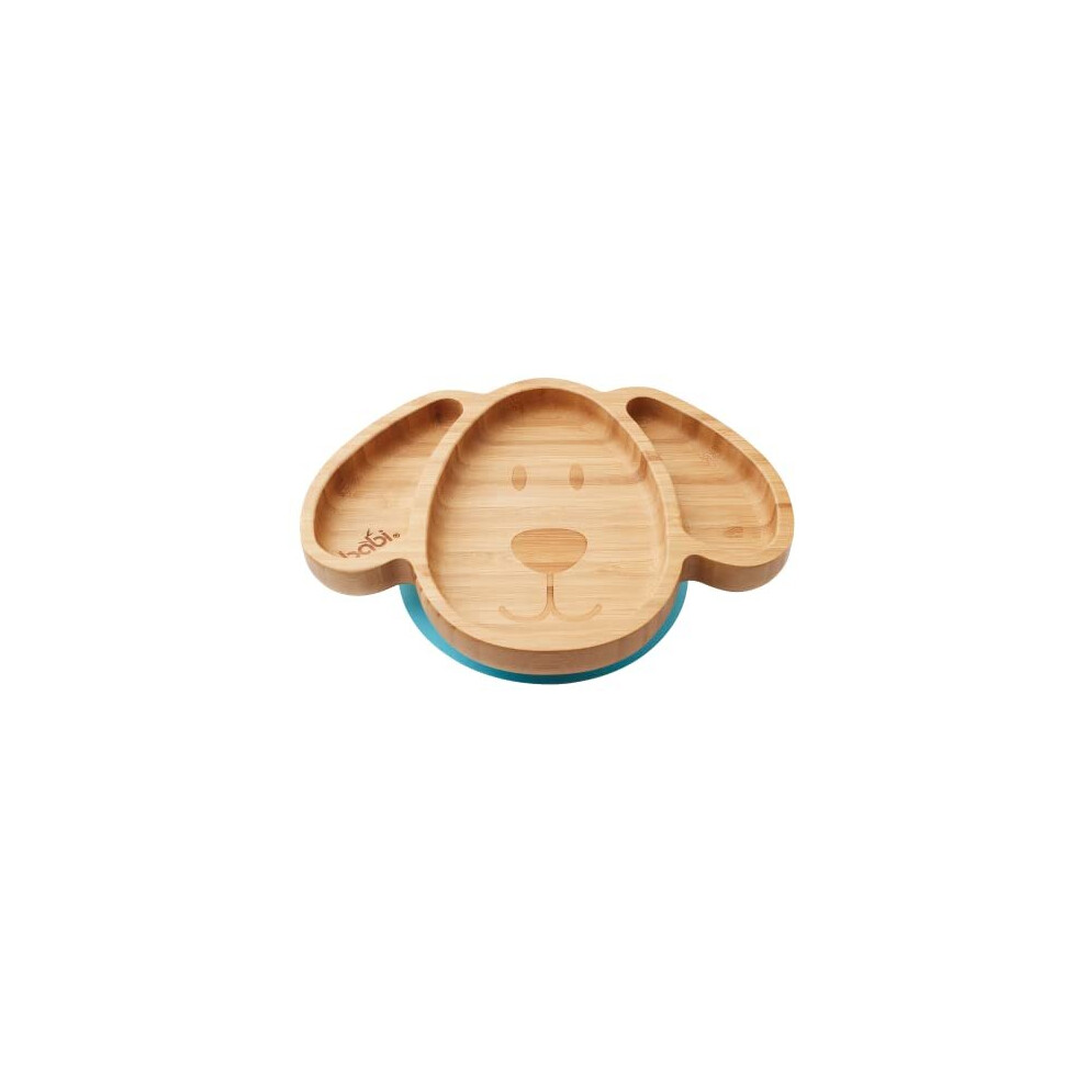 Babi Baby Toddler Large Dog Plate Natural Bamboo With Stay Put Silicone Suction Ring Blue